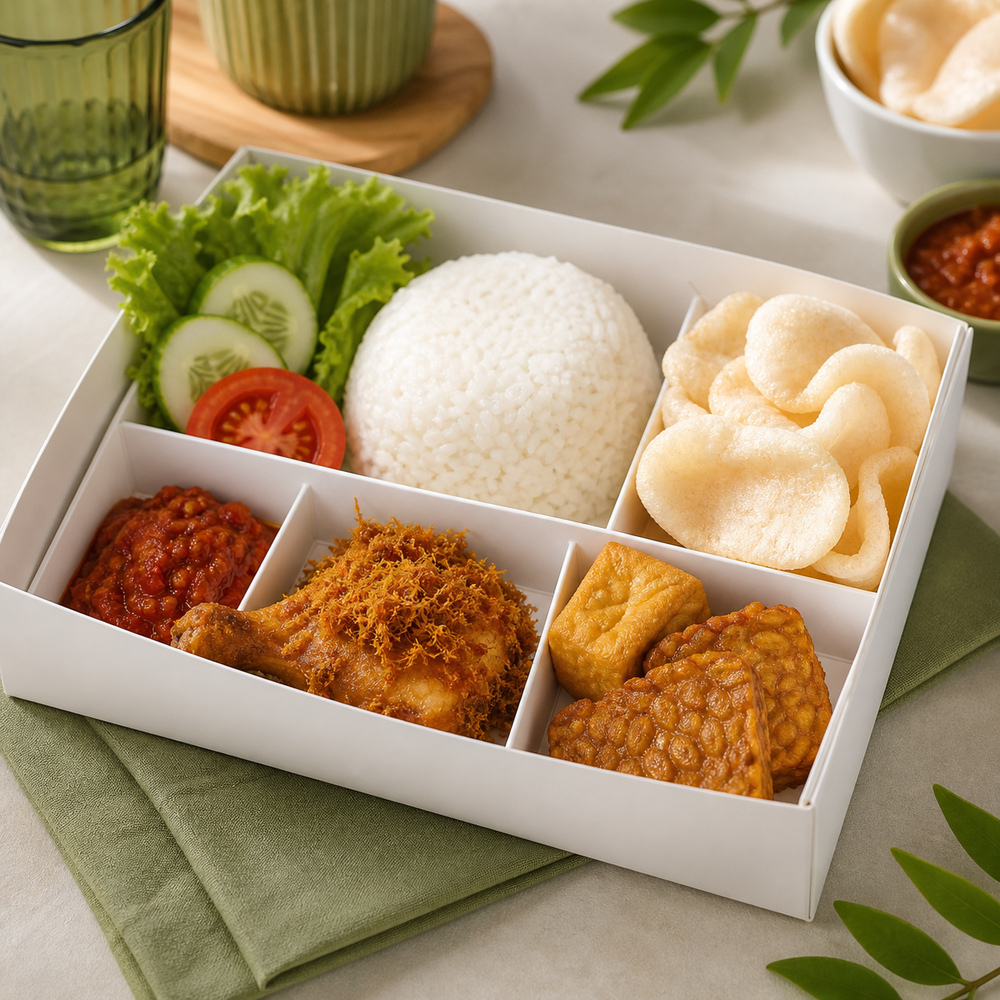 Paket hemat nasi box ayam serundeng Asyifa Catering