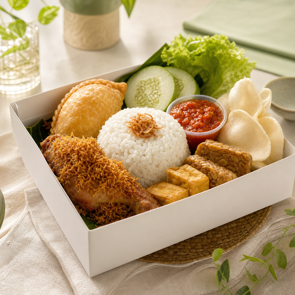 Paket favorit nasi box ayam serundeng lengkap Asyifa Catering